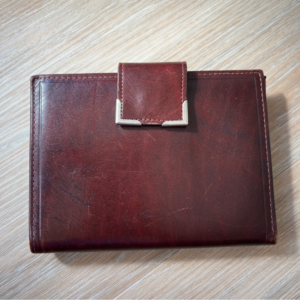 Princess Gardner Vintage Burgundy Leather Wallet Clutch Kiss Lock